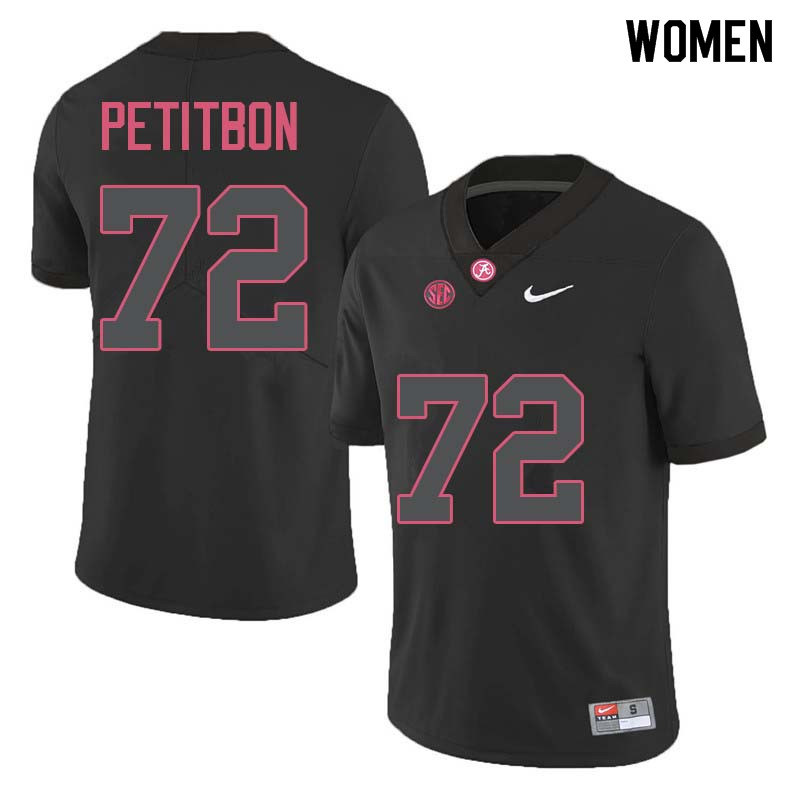 Alabama Crimson Tide Women's Richie Petitbon #72 Black NCAA Nike Authentic Stitched College Football Jersey IC16D26SW
